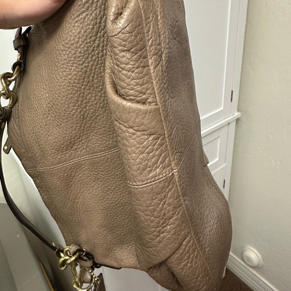 Coach Brooke Taupe Leather Shoulder Bag with Gold Accents - Picture 10 of 11